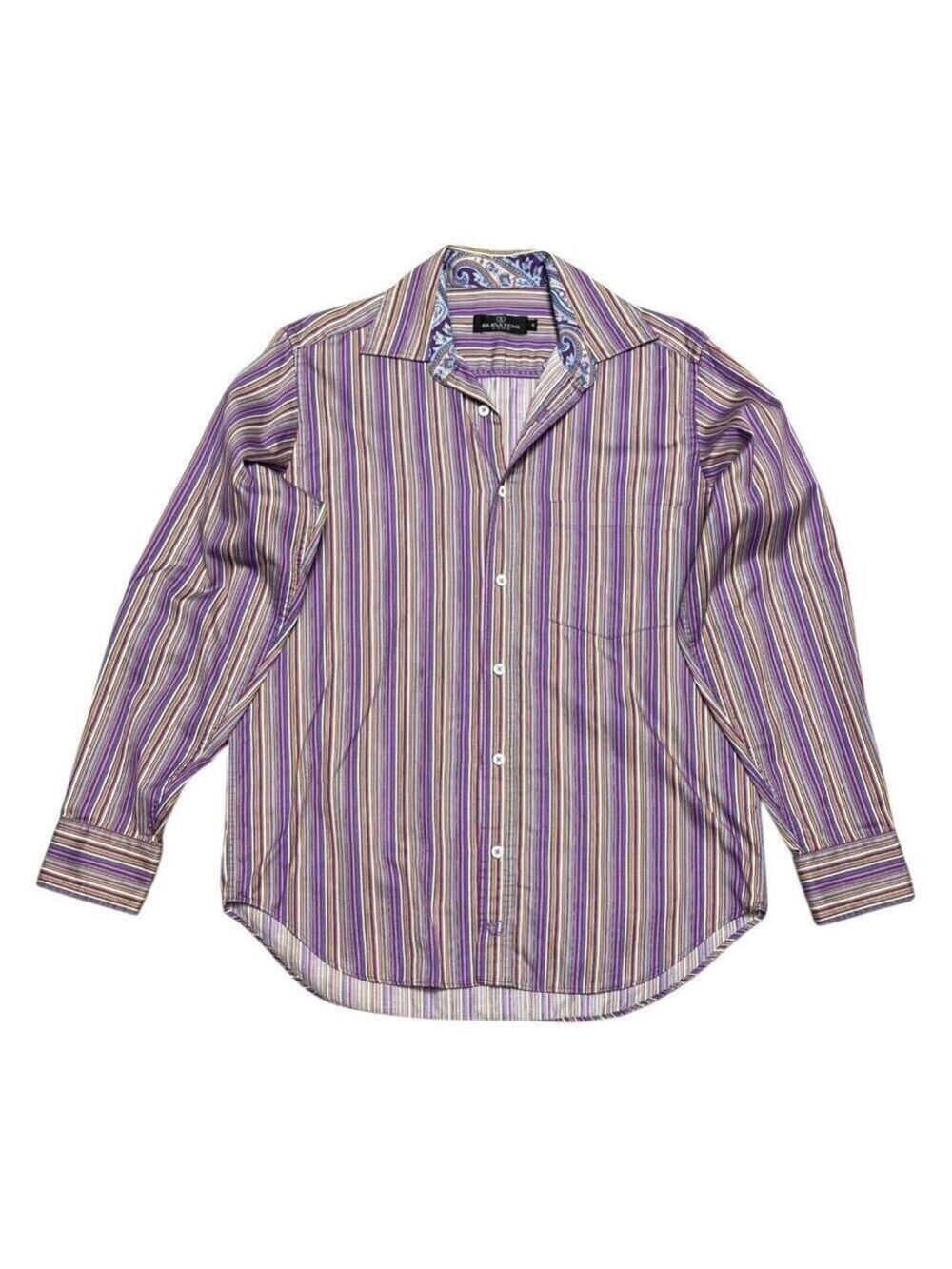 BUGATCHI UOMO Luxury Designer Striped Italian Business Casual Dress Shirt Small